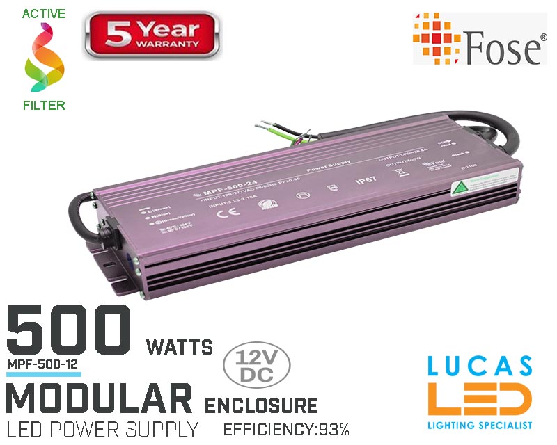 LED Driver Power Supply • 12V • 500 watts • IP67 • Waterproof • Metal case • 5 year • PRO Line • Active Filter •