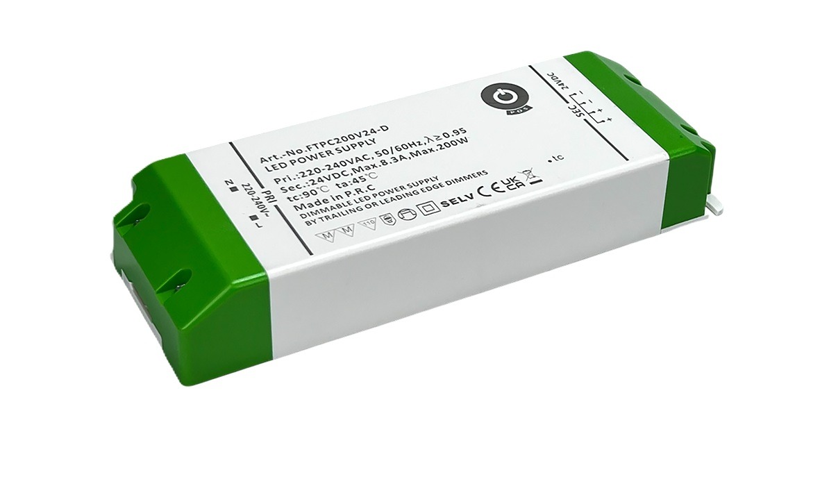 Dimmable LED Driver •  Power Supply • 200 watts • 24V DC • for LED Strips Light • Dimmer Switch • FTPC200V24-D •