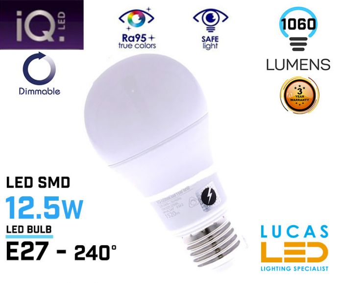Dimmable E27 LED bulb Light 12.5W - 6500K Ultra Cold White - 1100lm - beam angle 240°