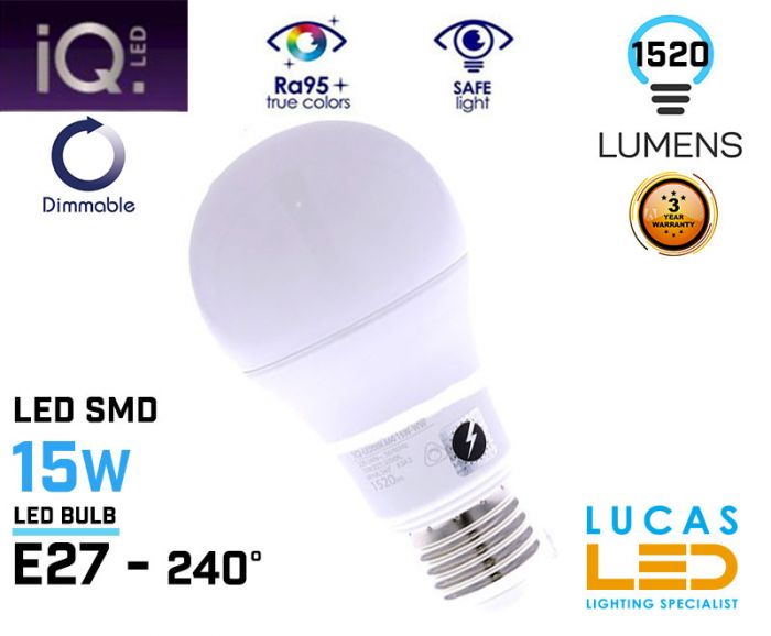 Dimmable E27 LED bulb Light 15W - 2700K Soft Warm White - 1520lm -  beam angle 240°