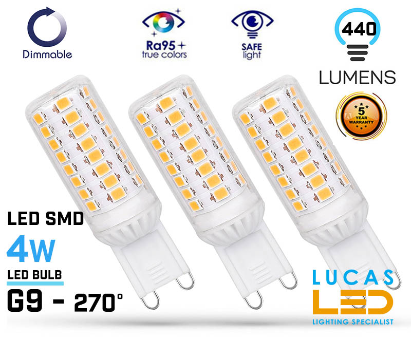 G9 Dimmable LED Capsule Bulb Light - 4W - Beam angle 270° - Led SMD - SET of 3pcs-Warm White