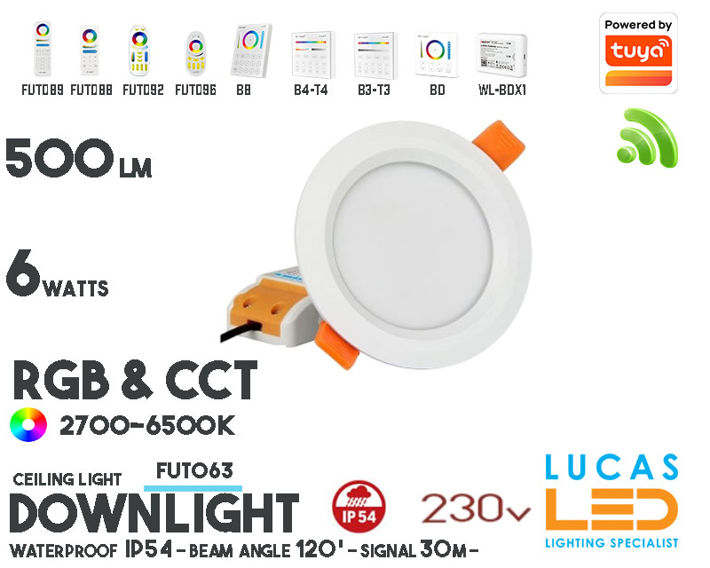 LED Downlight Waterproof IP54 •RGB CCT• 6w • 500lm • wifi • 2.4G • Compatible • Smart • Lighting • System • MultiZone • Wireless • MiBoxer • FUT063 • 230V•