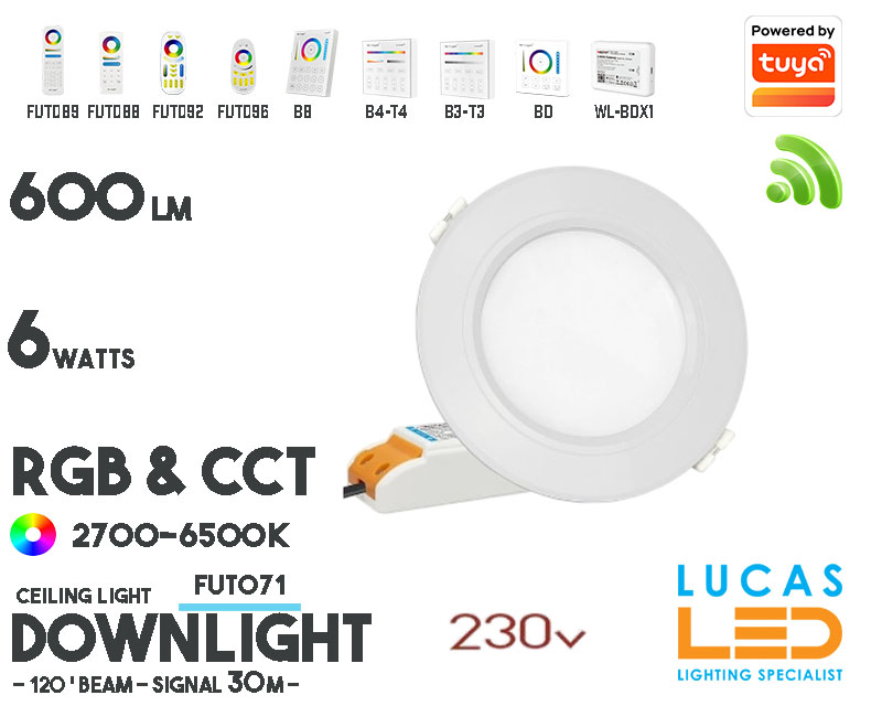 LED Downlight • RGB CCT• 6W • 550LM • WiFi • 2.4G • Compatible • Smart • Lighting • System • MultiZone • Wireless • MiBoxer • FUT068 • 230V