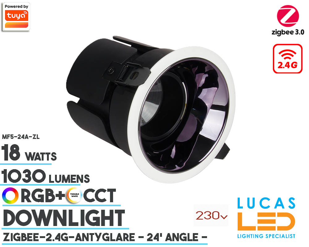 ZigBee Downlight • 18W • 1060lm • RGB+CCT • Beam Angle 24° • Anti-glare • Tuya • MiBoxer • 2.4G • 230V