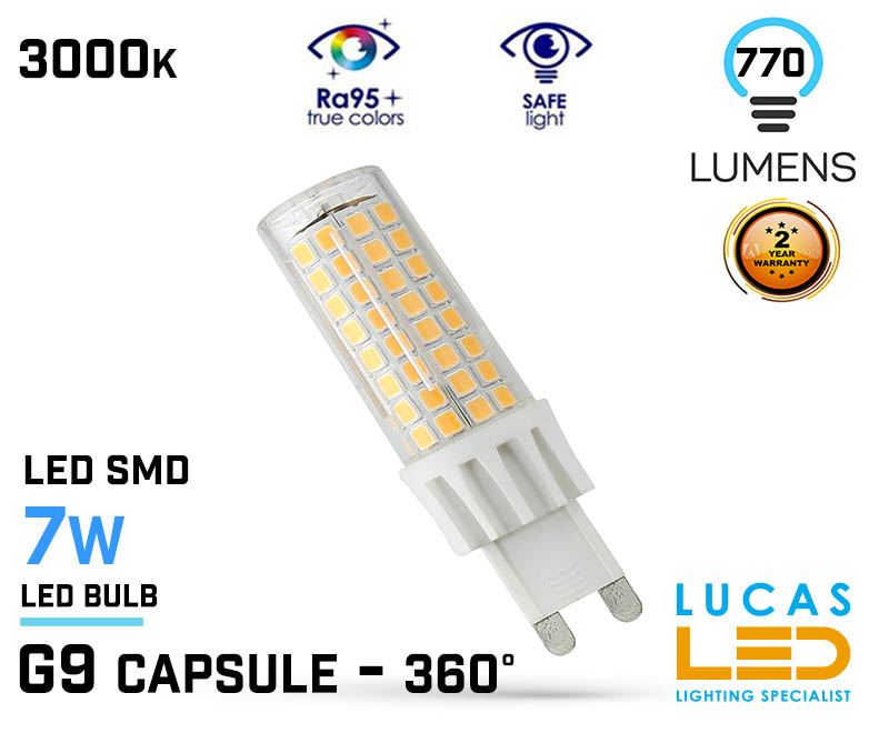 G9 LED Capsule Bulb lamp Light - 7W - 770lm - 3000K - beam angle 360° - 230V - Led SMD 