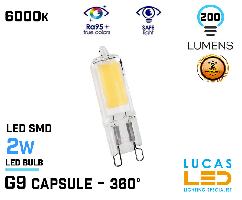 G9 LED Bulb Light capsule- 2W - 200lm - 6000K - 240V - Led COB - ZUBI - Cold White
