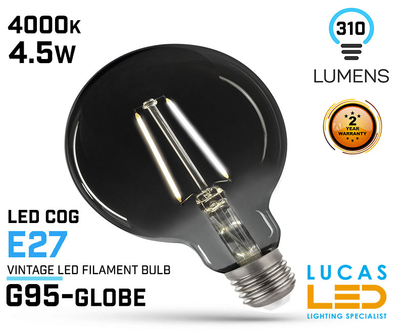 Vintage LED bulb filament light 4.5W- E27- 310lm- 4000K - G95 - LED COG - Edison Modern Smoky Shine