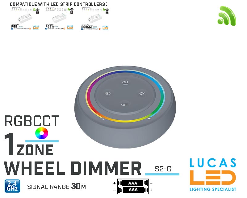 LED Wheel Dimmer • RGB+CCT • MiBoxer • 1 zone • 2.4G • Wireless • Smart Lighting System • S2-G • 2xAAA • Gray edition