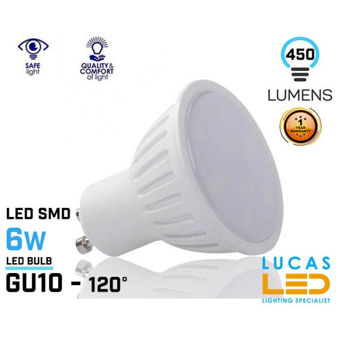 GU10 LED Bulb Light 6W - 5300K - LED SMD - viewing angle 120°-Cold White