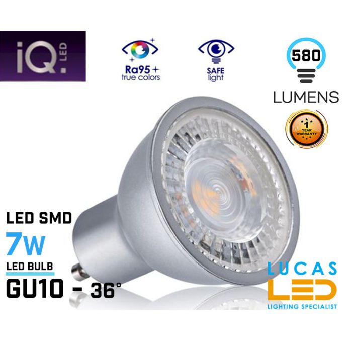 Gu10 LED bulb 7W - 4000K - 580lm - beam angle 36° - New IQ LED light source-Natural White