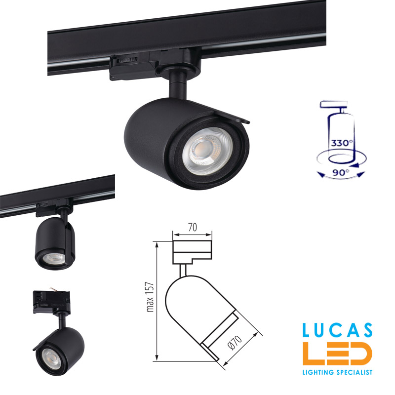 GU10 LED Track Lighting projector  IP20 - 3 phase - 3 circuit track light - ATL3 - Black