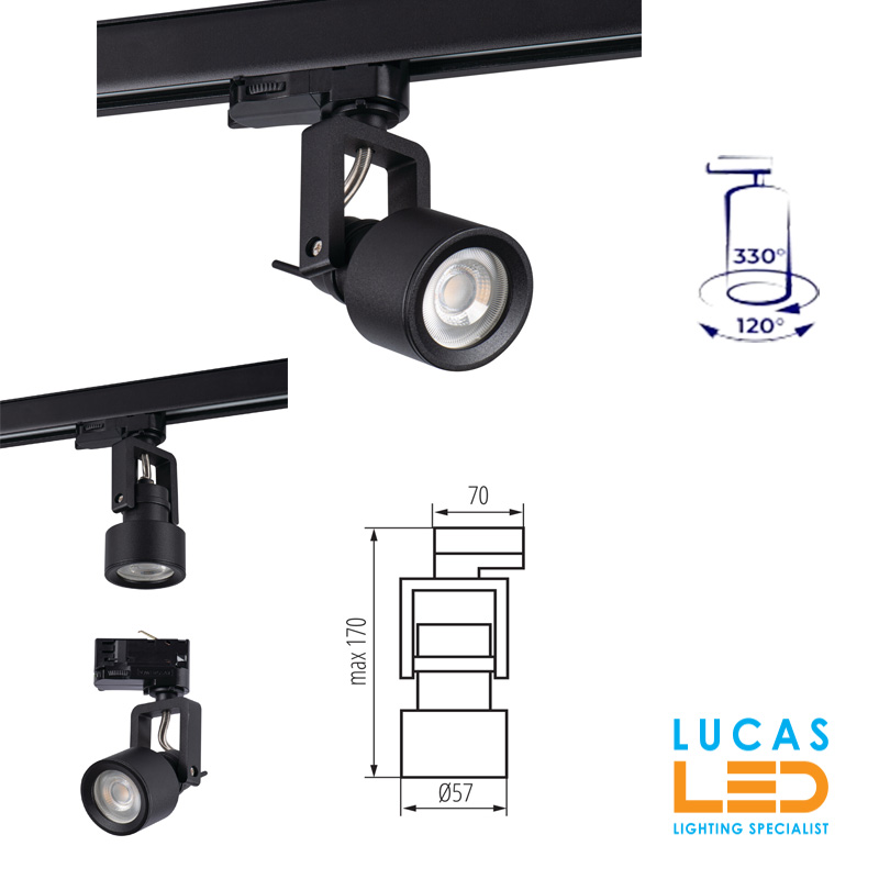 GU10 Track Lighting projector  IP20 - 3 phase - 3 circuit track light - ATL5 Black