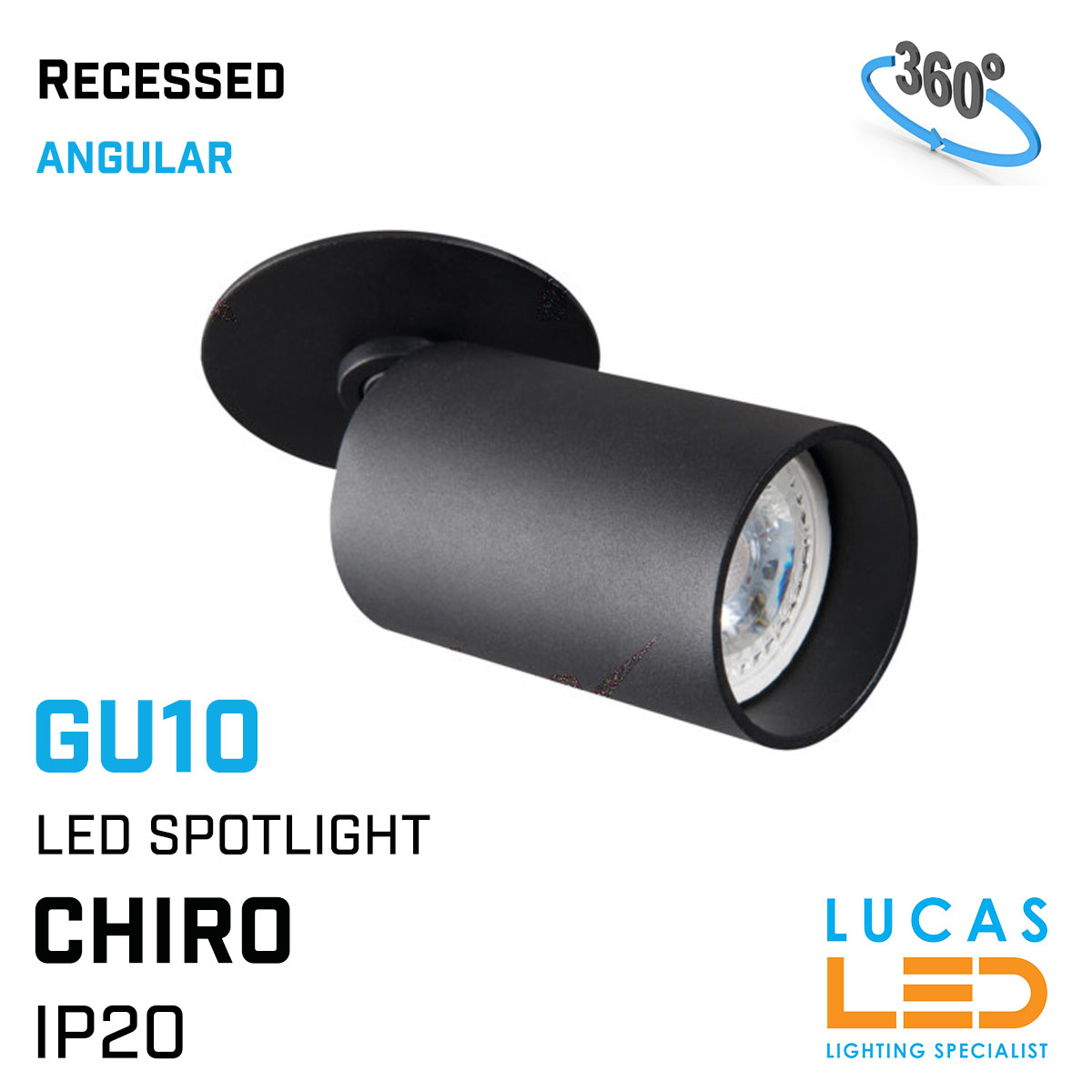 LED Recessed Ceiling & Wall mounted Spotlight  GU10 - Decorative CHIRO Black