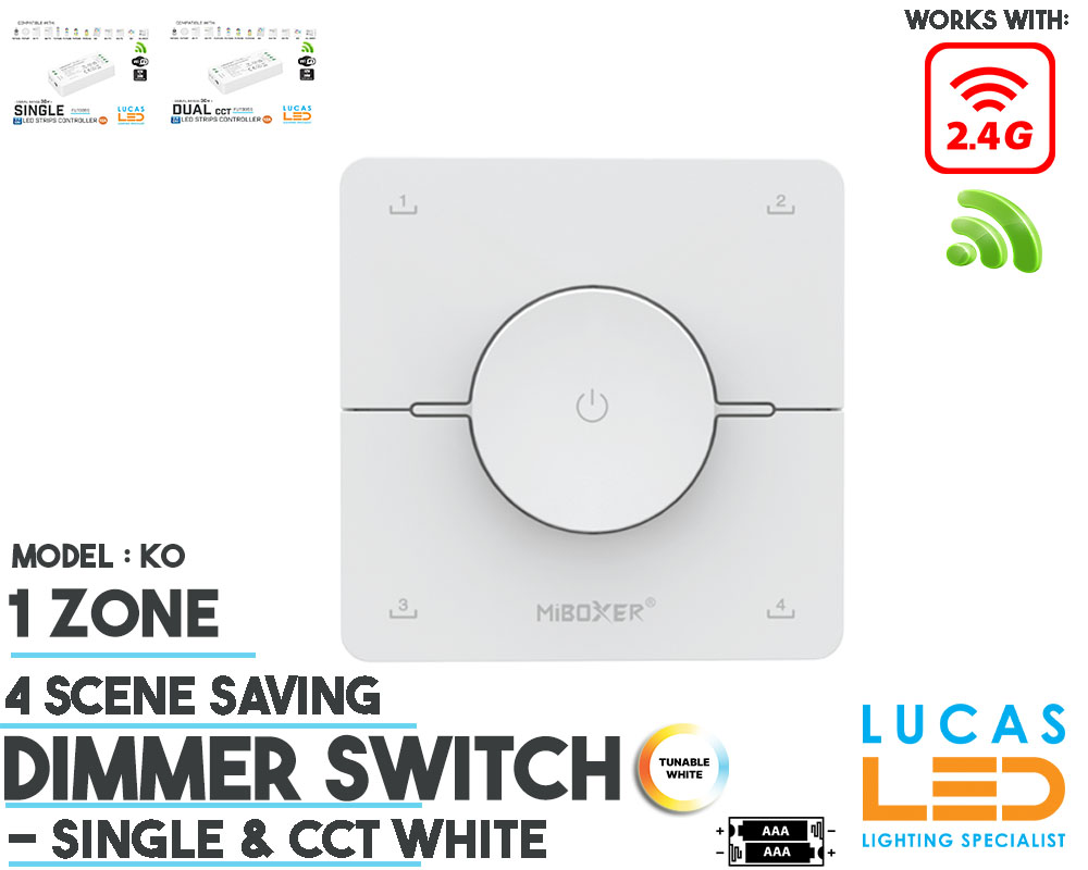 LED Rotary Scene Panel Switch • CCT & Single LED Strip • Dimmer • MiBoxer • 1 zone • 2.4G • Wireless • Smart Lighting System • K0 • White edition