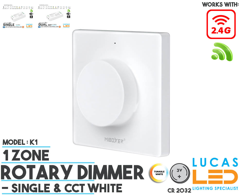 LED Rotary Panel Switch • CCT & Single LED Strip • Dimmer • MiBoxer • 1 zone • 2.4G • Wireless • Smart Lighting System • K1 • White edition