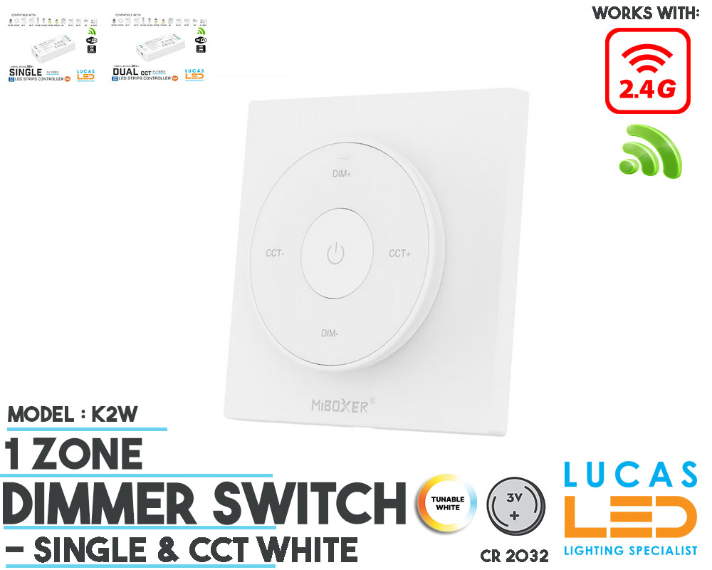 LED Mini Panel Switch • CCT & Single LED Strip • Dimmer • MiBoxer • 1 zone • 2.4G • Wireless • Smart Lighting System • K2 • White matte 
