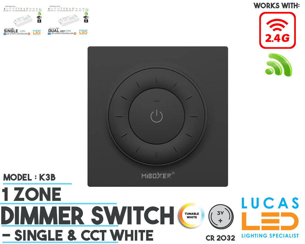 LED Rotating Wheel Switch • CCT & Single LED Strip • Dimmer • MiBoxer • 1 zone • 2.4G • Wireless • Smart Lighting System • K3B • Black Matt