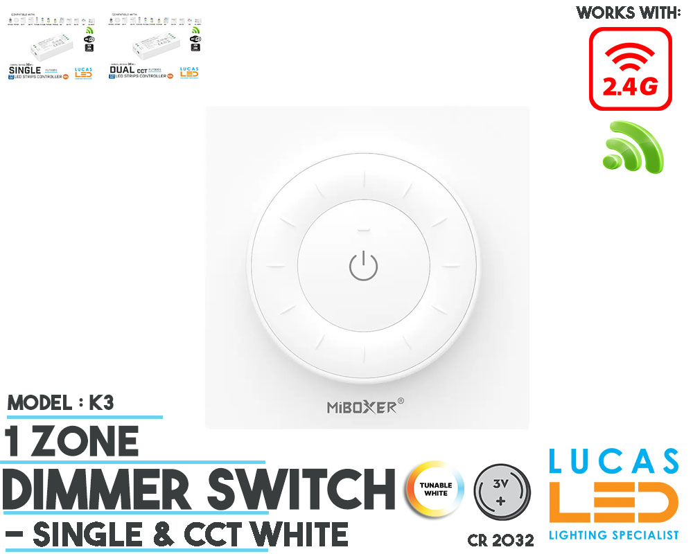 LED Rotating Wheel Switch • CCT & Single LED Strip • Dimmer • MiBoxer • 1 zone • 2.4G • Wireless • Smart Lighting System • K3 • White edition