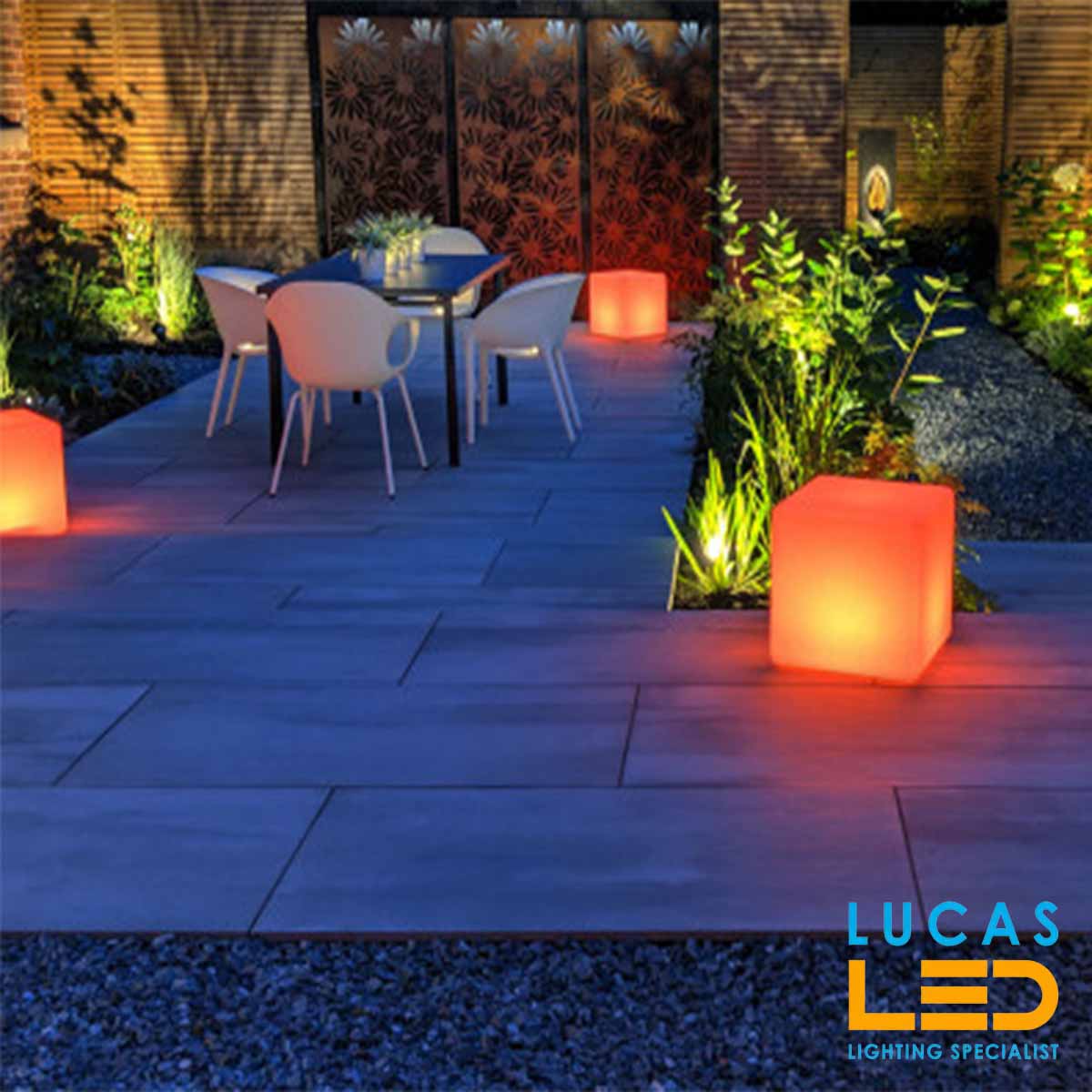 18 pcs  - Outdoor LED Garden Decor table lamp - E27 - IP65 - STONO Cube shape 40cm