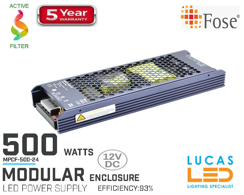 LED Driver Power Supply • 500 watts  • 12V for LED Strips • Modular • MPCF-500-12