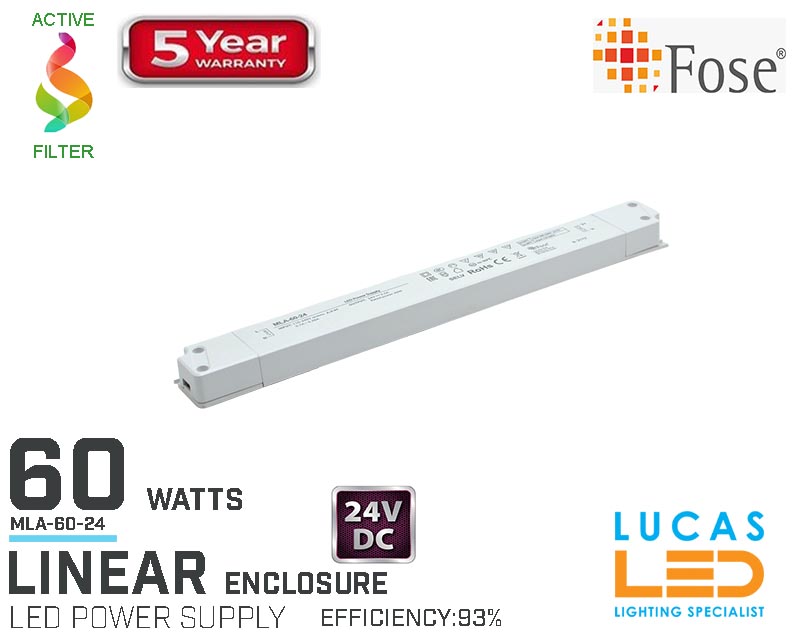 LED Driver Power Supply • 60 watts • 5A • 24V for LED Strips • Linear • MLA-60-24