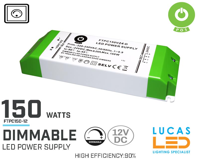 Dimmable LED Driver •  Power Supply • 150 watts • 12V DC • for LED Strips Light • Dimmer Switch • FTPC150V12-D •