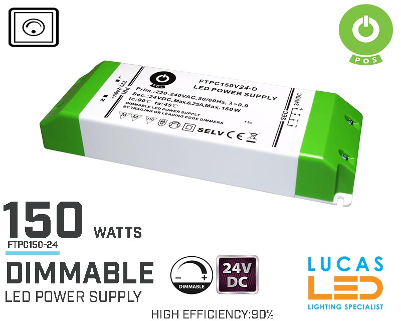 Dimmable LED Driver •  Power Supply • 150 watts • 24V DC • for LED Strips Light • Dimmer Switch • FTPC150V24-D •