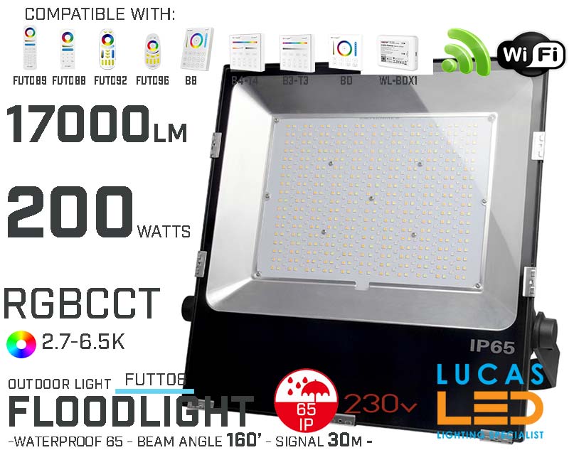 LED Flood Lights • Philips LED Chips • 200W • RGB + CCT• 17000LM • IP65 • WiFi • 2.4G • Smart Lighting System • Wireless • Mi-Light • MiBoxer • FUTT08  • 2700-6500K • 230V 