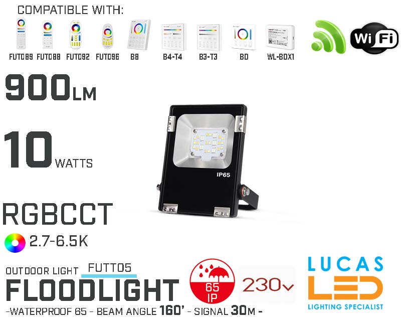 LED Flood Lights • RGB + CCT • Philips LED Chips • 10W • 900LM • IP65 • WiFi • 2.4G • Smart Lighting Sysem • Wireless • Mi-Light • MiBoxer • FUTT05 • 230V