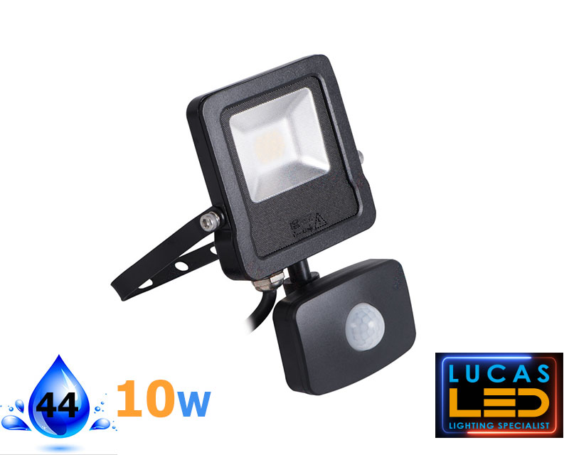 7 pcs  - PIR LED Floodlight 10W - IP65- 4000lm Natural White - ANTOS- Black