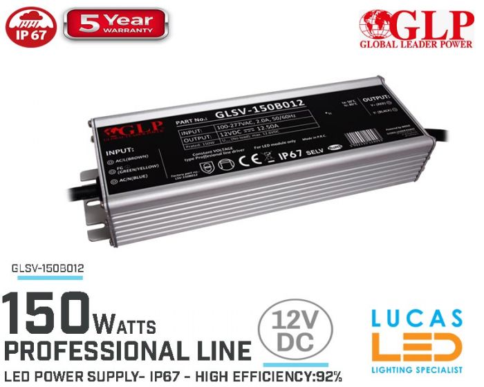 LED Driver Power Supply • 12V • 150 watts • IP67 • Waterproof • Metal case • 5 year • PRO Line • GLP-GLSV •