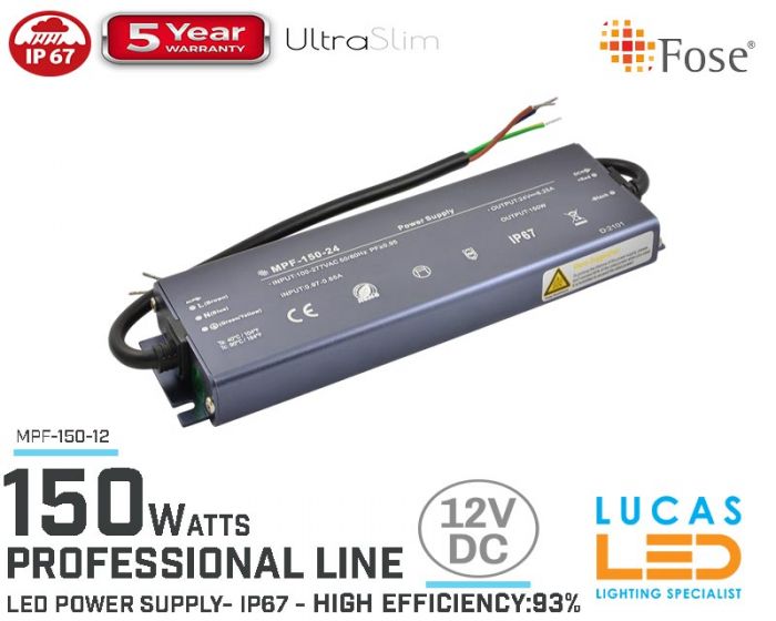 LED Driver Power Supply • 12V • 150 watts • IP67 • Waterproof • Metal case • 5 year • PRO Line • Active Filter •