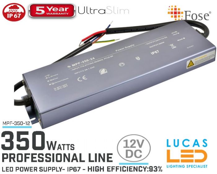 LED Driver Power Supply • 12V • 350 watts • IP67 • Waterproof • Metal case • 5 year • PRO Line • Active Filter •