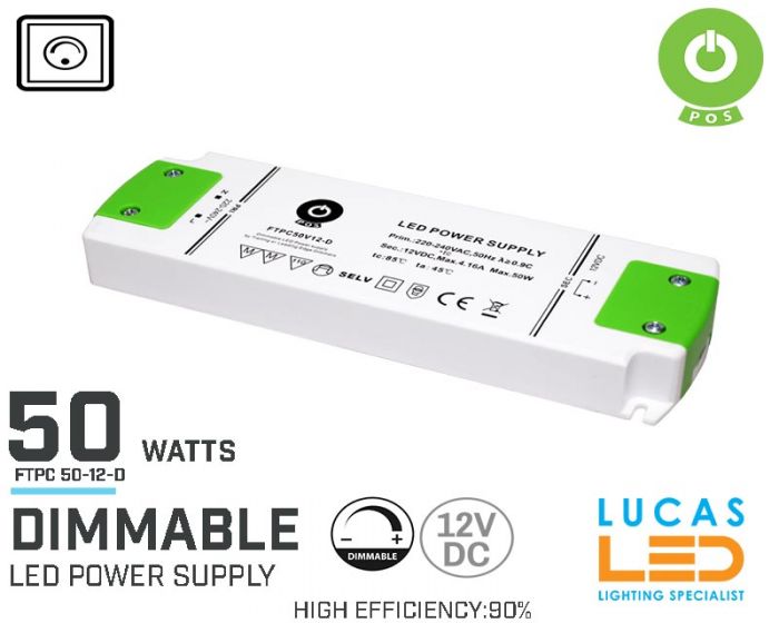 Dimmable LED Driver •  Power Supply • 50 watts • 12V DC • for LED Strips Light • Dimmer Switch • FTPC50V12-D •