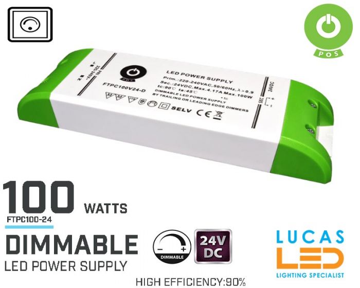 Dimmable LED Driver •  Power Supply • 100 watts • 24V DC • for LED Strips Light • Dimmer Switch • FTPC100V24-D •