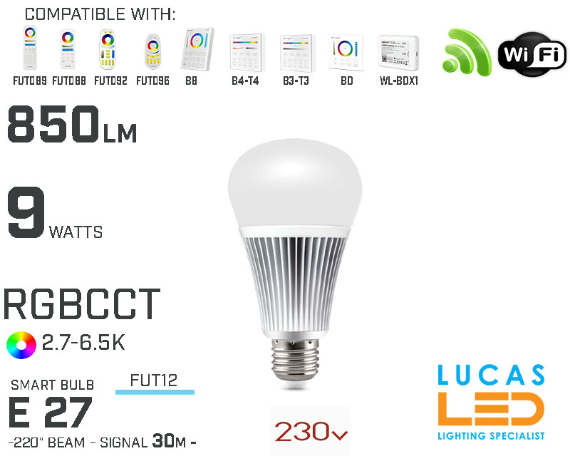 E27 Bulb • RGB + CCT • 9W • 850LM • WiFi • Smart Lighting System • Wireless • MiBoxer • MiLight • FUT012 • 230V