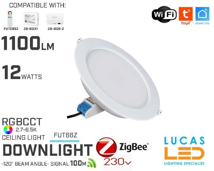 Zigbee 3.0 LED Downlight • RGB+CCT• 12W • 1100lm • WiFi • 2.4G • Compatible • Smart • Lighting • System • MultiZone • Wireless • MiBoxer • FUT066Z • 230V