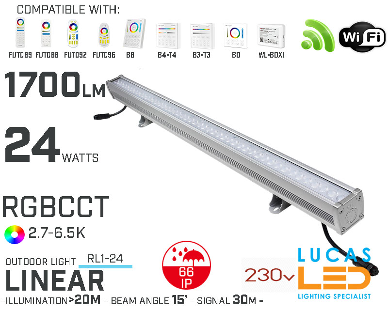 Wall Washer LED Light • RGB+CCT • 24W • 11700lm • IP66 • Smart Lighting System • Wireless • MiBoxer • RL1-24 • 230V