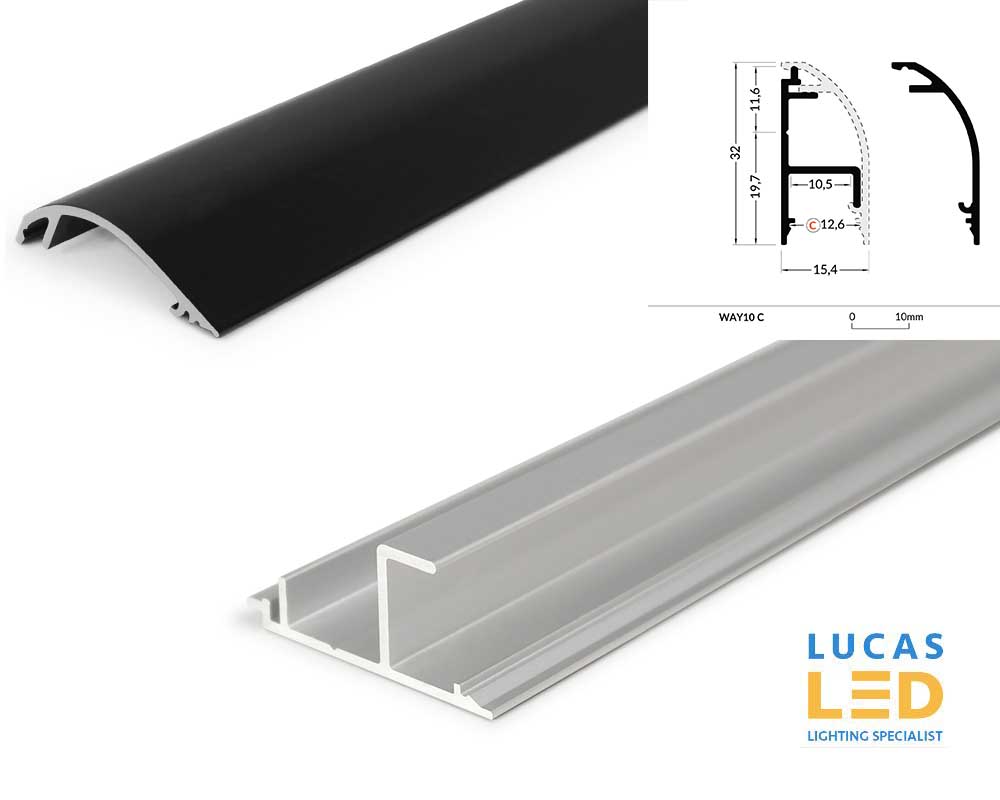 LAST 8pcs ONLY - LED Special Application Profile UP Light - Wall & Ceiling mounted -  WAY10 BLACK , 2 meter with support profile