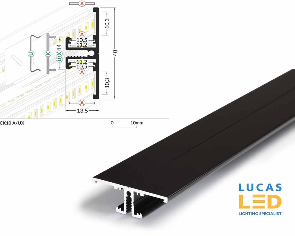 LED Special Application Profile - Back10 - Designed for Single & Dual LED Strips lights for backlight & sidelight illumination - BLACK , 2 meter