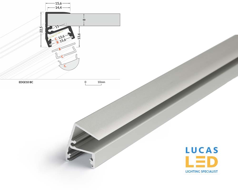 LED Glass Profile EDE10 , Silver ,2 Meter Length