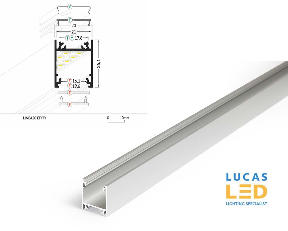 LED Surface Profile- Linea20 EF/TY- Anodised- surface mounting & linear suspended lighting fixtures- 2 meter