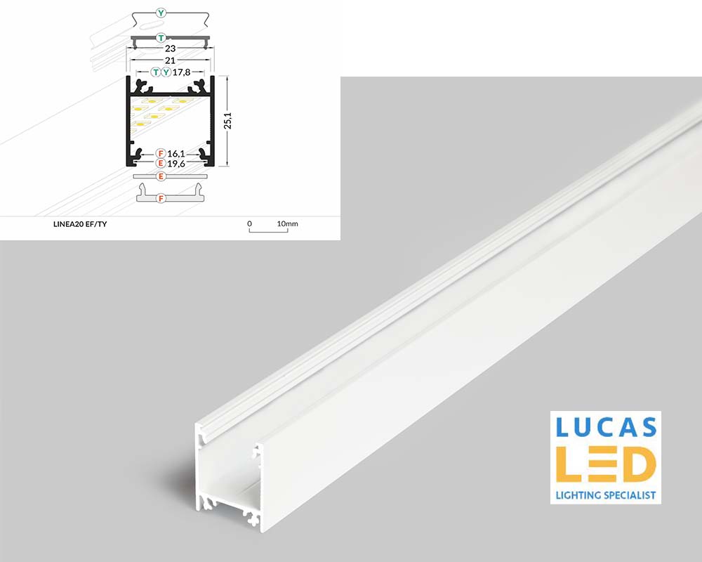 LED Surface Profile , Linea20 EF/TY, WHITE , 2 meter