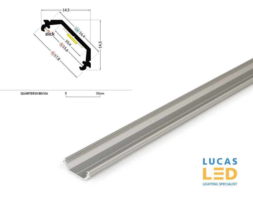 LED Corner Profile QUARTER10 , Silver ,2 Meter Length