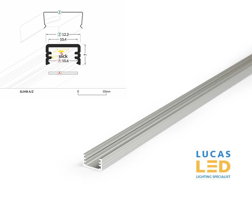 LED Surface Profile , SLIM 8 , Anodised , 2 meter