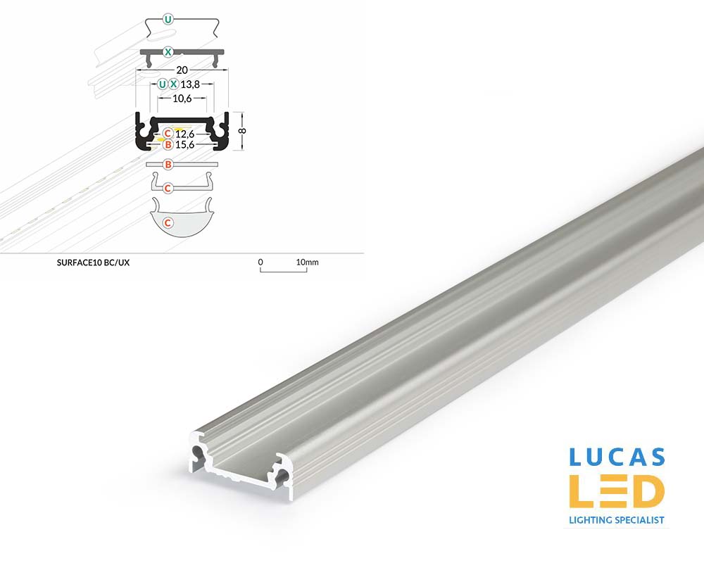 LED Surface Profile , SURFACE10 , Silver , 2 meter