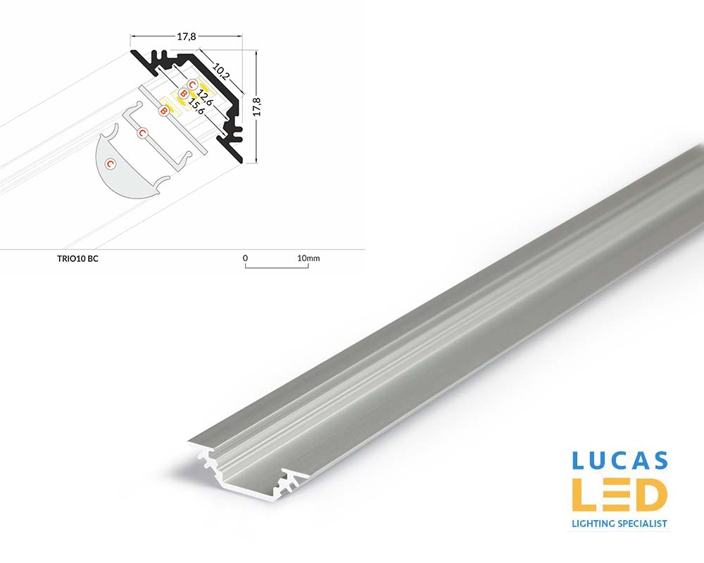 LED Corner Profile TRIO10 , Silver ,2 Meter Length