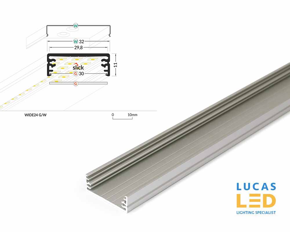 LED Surface Profile , Wide24 , Anodised , down lighting under kitchen cabinet - 2 meter