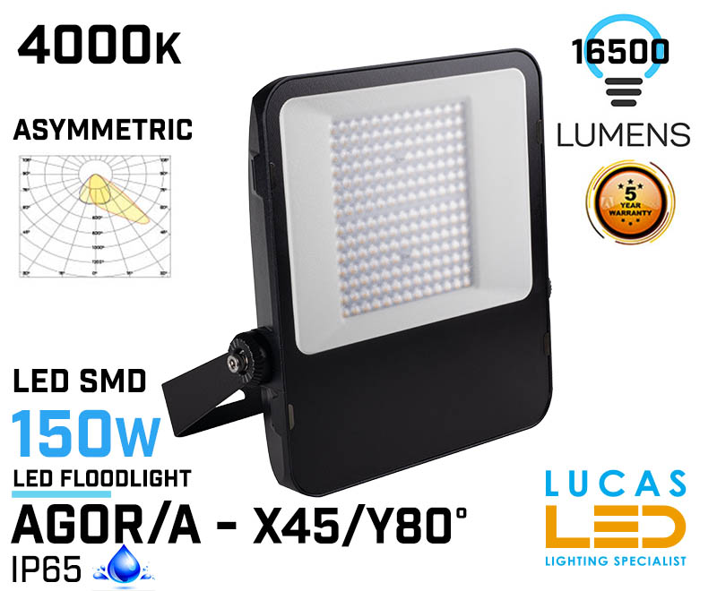 Outdoor LED Floodlight 150W - 4000K - 16500lm - IP65 - ASYMMETRIC - LED SMD light - AGOR/A