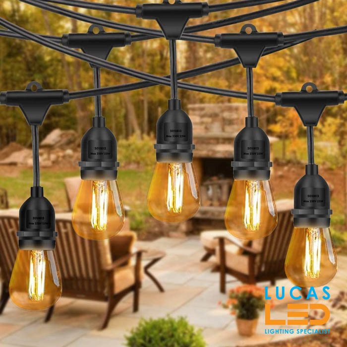 Outdoor LED String Lights - IP44 - 10m ( 10 x E27 bulb ) - Decorative festoon, pendant lights for indoor & outdoor